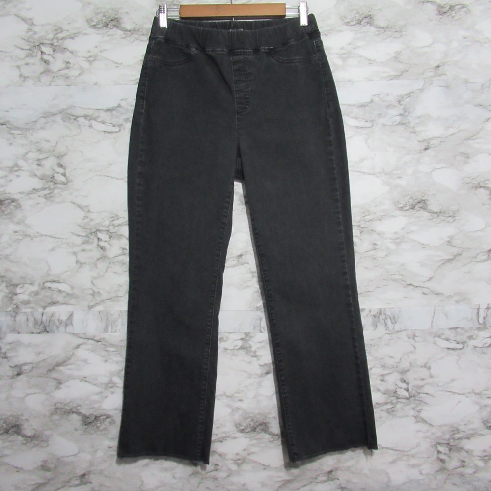 Eileen Fisher Washed Black Organic Cotton Cropped Pull on Denim Jeans Size XS